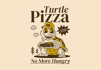Turtle pizza, No more hungry, Mascot character of a turtle holding a pizza