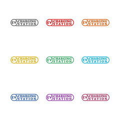 EV charging station logo icon isolated on white background. Set icons colorful
