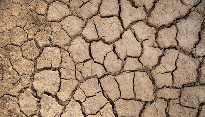 Cracked ground background in the top view for graphic design or wallpaper. Natural texture with the concept of drought and death. Empty space with abstract pattern in vintage style.