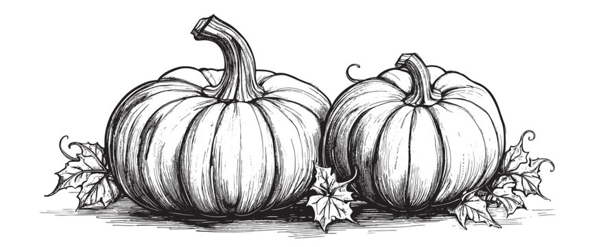 pumpkins hand drawn sketch Vegetables Vector illustration, Vintage sketch element for labels, packaging and cards design.