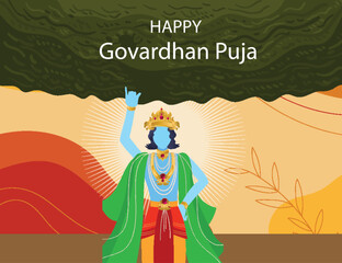 Goverdhan Puja greeting card, It is a Hindu festival.. Creative background with Lord Krishna..