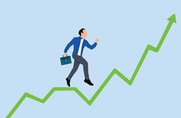 Businessman steps up stairs according to level. concept of self-improvement and growth to career success. Business growth concept illustration