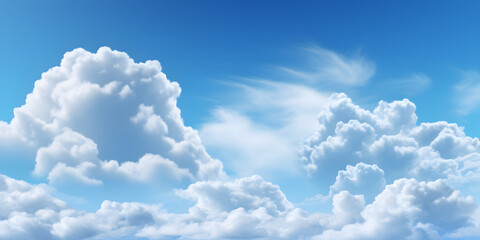 Naklejka na ściany i meble White fluffy clouds in blue sky background 