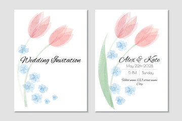 Vector watercolor wedding invitation with pink tulips - 637743355