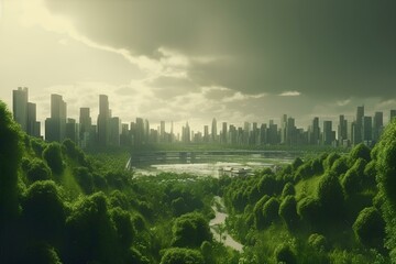 Fototapeta na wymiar panorama of the city made by midjourney