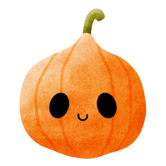 Cute Halloween Pumpkin cartoon character watercolor painting