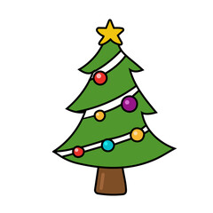 Christmas tree. Christmas doodles color hand drawn