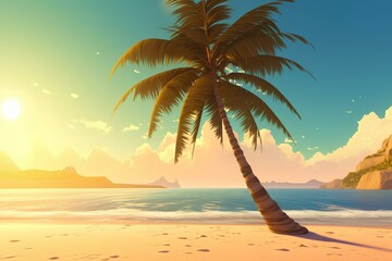 Fototapeta na wymiar palm trees on the beach made by midjourney