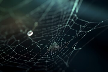 spider web with dew drops made by midjourney - obrazy, fototapety, plakaty