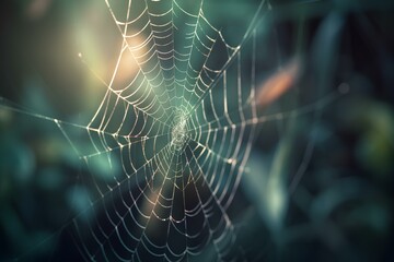 spider web with dew drops made by midjourney - obrazy, fototapety, plakaty