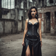 Fototapeta premium A gothic model posing in the street