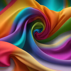 Rainbow abstract background. Silk satin crumbled. Soft fabric backdrop. Template for show case product. Generative ai art