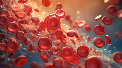 Red blood cells inside an artery, vein. 