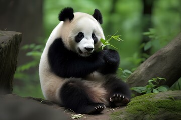 Fototapeta premium giant panda eating bamboo made by journey