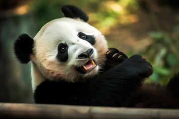Obraz premium giant panda eating bamboo made by journey
