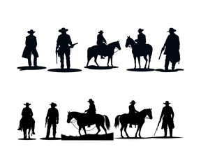 cowboys silhouettes with guns and horses vector illustration design
