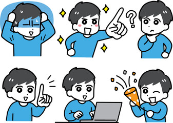 私服の若い男性のいろんなポーズのセット(上半身)	