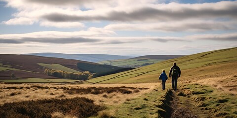Father And Son Walking In The Cheviot Hills
