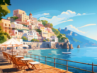 Fototapeta premium Amalfi coast scenery Italy beautiful, presentation pictures, Illustration, Generative AI