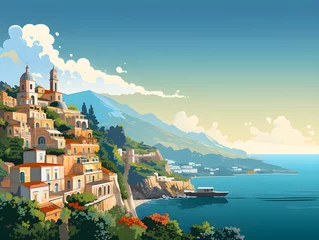 Schilderijen op glas Amalfi coast scenery Italy beautiful,  presentation pictures, Illustration, Generative AI © A_visual