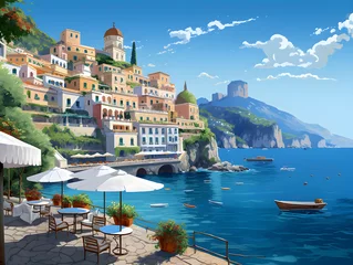 Fotobehang Amalfi coast scenery Italy beautiful,  presentation pictures, Illustration, Generative AI © A_visual