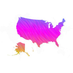 United States of America map in colorful halftone gradients. Future geometric patterns of lines abstract on white background. Vector illustration EPS10