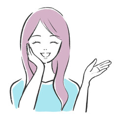 笑顔で商品説明する女性　イラスト