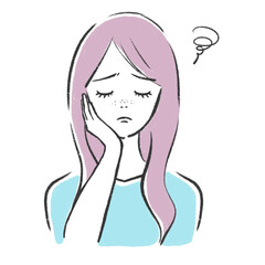 毛穴に悩む女性　イラスト
