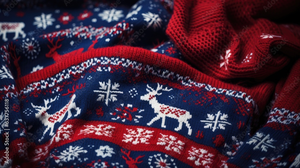 Wall mural Christmas knitted sweater created with Generative AI technology. - Wall murals