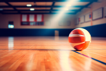 Volleyball ball on the volleyball court and free space for text. Sport and healthy lifestyle concept. Volleyball game