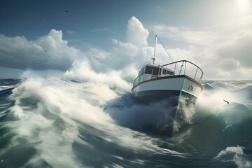 boat in the sea made by midjourney - obrazy, fototapety, plakaty