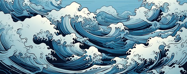 Japanese art, ocean waves illustration background