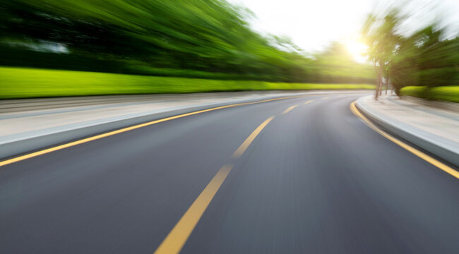 High speed along the road with motion blur
