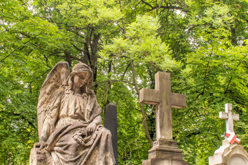 Warsaw, Poland 14 June 2023: Old Powązki Cemetery in Warsaw.