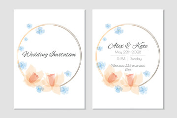 Vector wedding invitation with golden frame and watercolor daffodils - 637761114