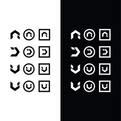 vector, set, logo home, house logo A, Ar, J, Dj, V, Vi, Vj, U, Ui, top, circle, square, frame, black and white