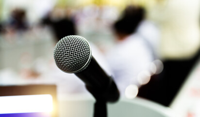 Closeup microphone in conference room