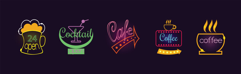 Bright Night Banner and Advertising Signboard Vector Set