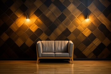 Parquet wallpaper with light and dark timber diamond pattern. Generative AI