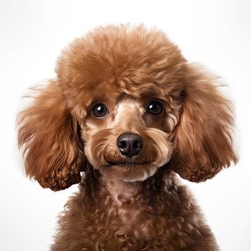 A Poodle dog posing against a clean white backdrop created with Generative AI technology