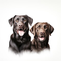 Two brown Labrador Retriever dogs sitting together created with Generative AI technology