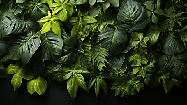 Background of tropical green leaves. Banner layout suitable for text and advertising