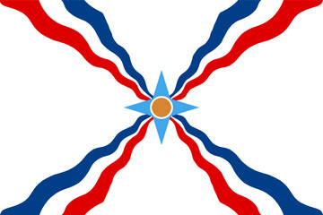 Assyrian people flag vector illustration isolated. Assyrians are an indigenous ethnic group native to Assyria. Ancient indigenous Mesopotamians of Akkad and Sumer. Modern day Iraq territory.