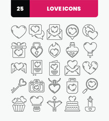 Simple Love Icon Set with Outline Style. Online Dating, Wedding Invitation, Love Letter, Love Passion. Vector Icon.