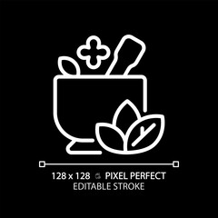 2D pixel perfect editable white ayurveda icon, isolated vector, meditation thin line illustration.