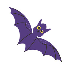 Black Halloween bat, holiday symbol, vector sticker, drawing, decoration for Halloween holiday designs.