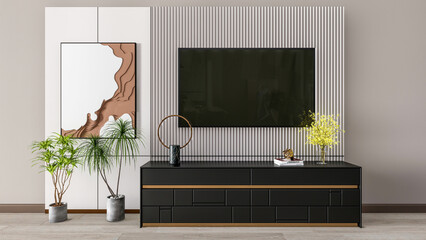 3d rendering modern tv wall unit for living room interior scene
