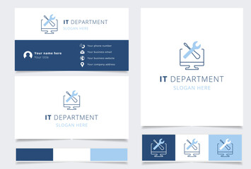 It department logo design with editable slogan. Branding book and business card template.
