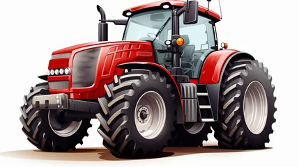 Poster Big red agricultural tractor isolated on white background  © Cybonix
