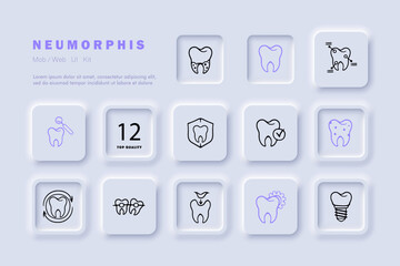 Teeth line icon. Caries, dentist, gums, dental crown, treatment, doctor. Neomorphism style. Vector line icon for Business